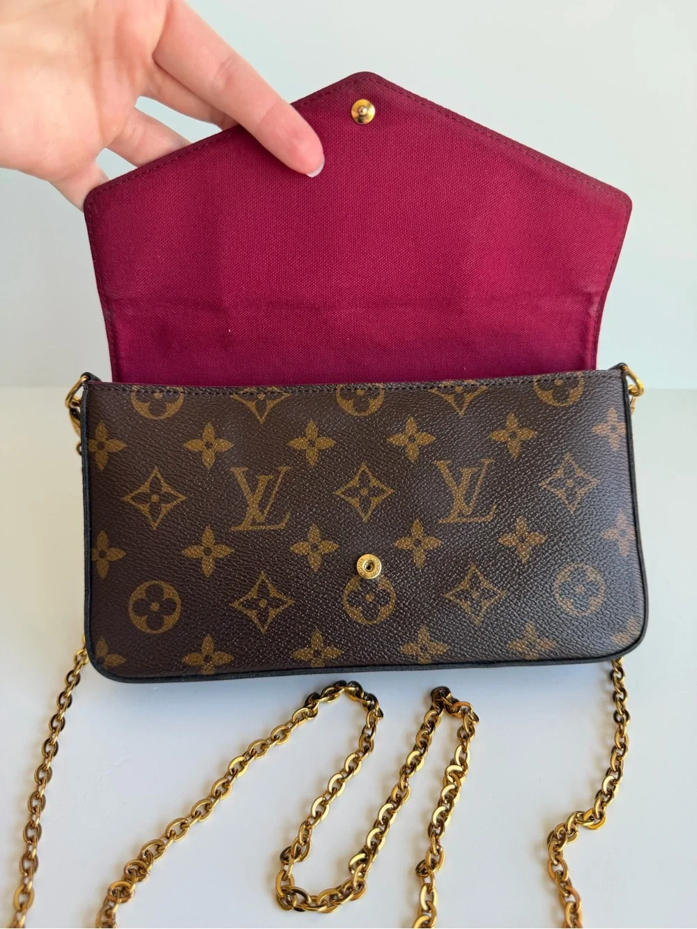 Authentic Louis Vuitton Felicie Pochette Monogram & Fuchsia Crossbody & Inserts